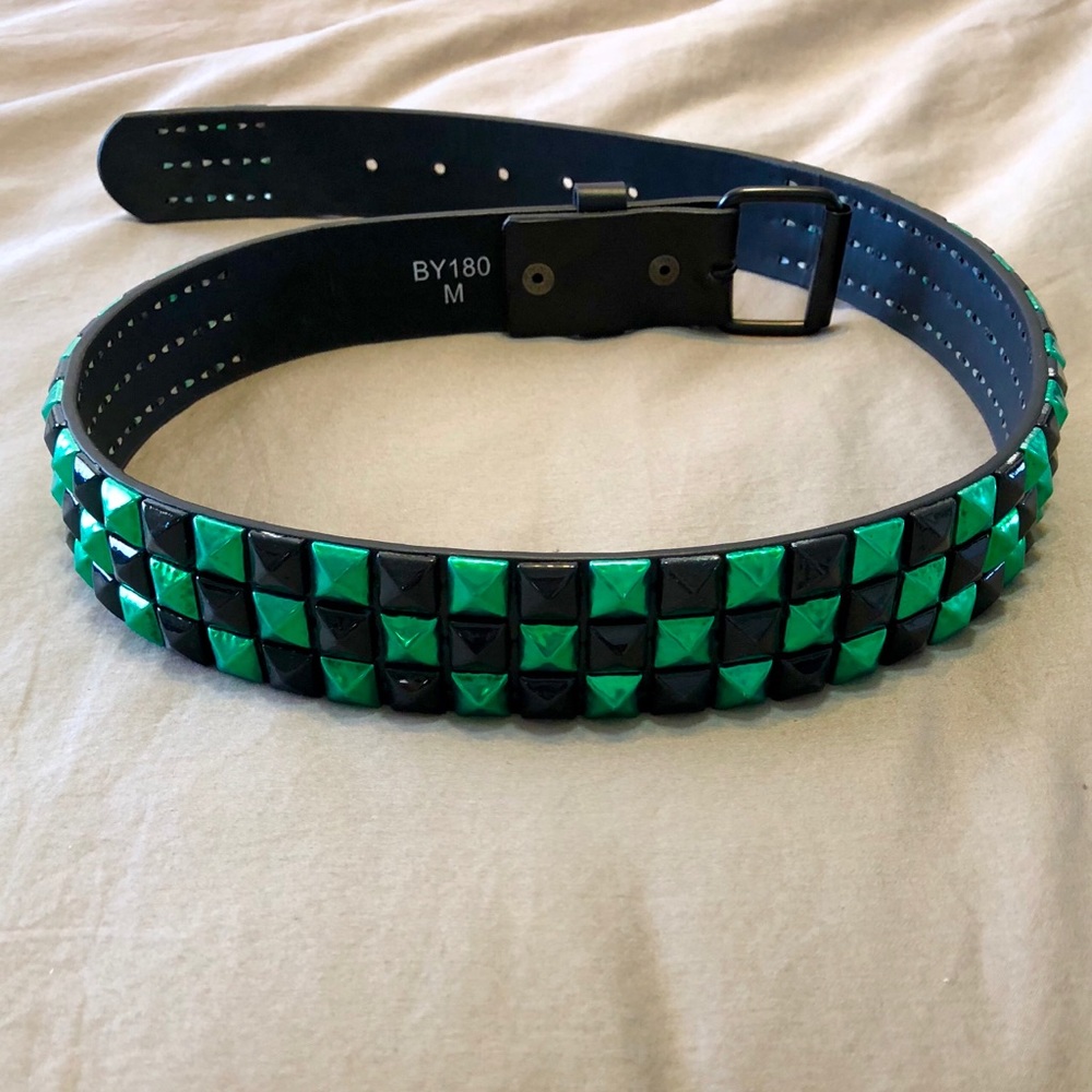 Green and black studded belt